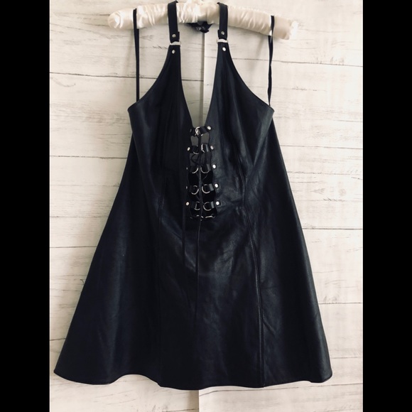 Allure black sexy leather mini dress L - Picture 2 of 4